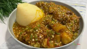 Banku with Okro soup with cowmeat
