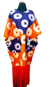 Adire boubou with fringe
