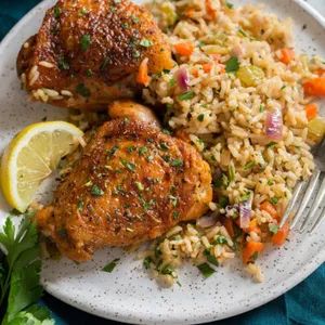 Grilled chicken with fried rice
