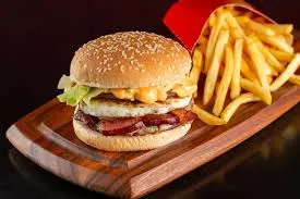 Egg cheese burger with fries