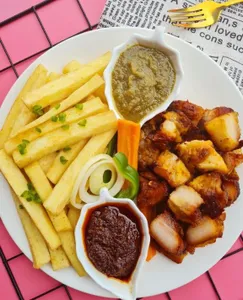 Fries and grilled pork