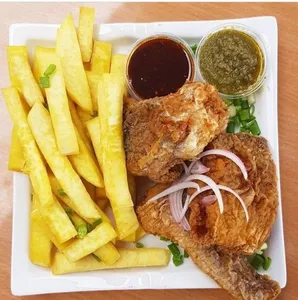 Fried yam with chicken wings
