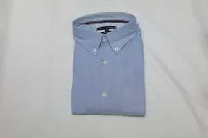 Tommy Hilfiger Dress Shirt Regular Fit Non Iron Solid Sky Blue Cotton Mens Shirt