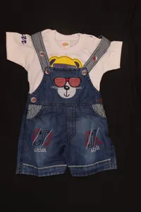 White Shirt With Blue Kids Short Dungaree