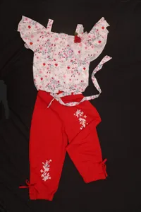 White Dotted And Red Kids Pant Suit