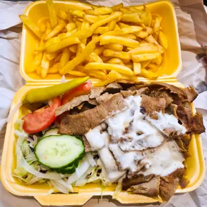 Lamb meat and chips