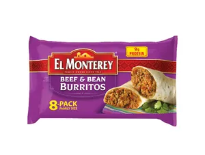 El Monterey Beef & Bean Burritos, 32 oz, 8 Count (Frozen)