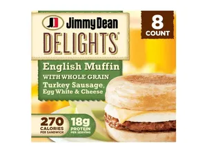 Jimmy Dean Delights Turkey Sausage, Egg White & Cheese English Muffin Sandwiches, 40.8 oz, 8 Ct (Frozen)