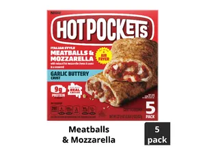 Hot Pockets Frozen Snacks Meatballs and Mozzarella Garlic Buttery Crust Sandwiches, 22.5 oz, 5 Count (Frozen)
