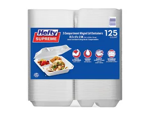 Hefty Supreme Foam Hinged Lid Container, 3-Compartment (125 ct.)