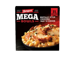 Banquet Mega Bowls Buffalo-Style Chicken Macaroni and Cheese TV Dinner Meal, 14 oz (Frozen)