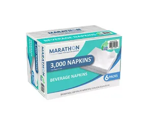 Marathon Embossed Beverage Napkins, 1-Ply, 9 1/2" x 9 1/2", White (3000 ct.)