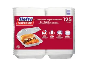 Hefty Supreme Foam Hinged Lid Container, 1-Compartment (125 ct.)