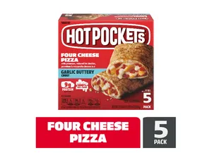 Hot Pockets Frozen Snacks Garlic Buttery Crust Four Cheese Pizza Sandwiches, 21.25 oz, 5 Count (Frozen)
