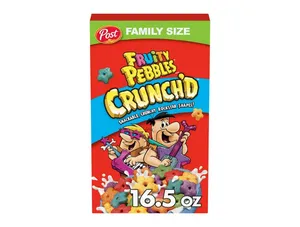 Post Fruity PEBBLES Crunch'D Breakfast Cereal, Fruity Family Size Cereal, 16.5 oz Box