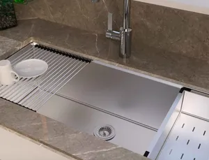 DAX Workstation Single Bowl Undermount Kitchen Sink 40 x 18 - R10 - 18G. Accessories Included (DX-WS4019-R10)