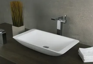 DAX Solid Surface Rectangle Single Bowl Bathroom Vessel Sink, White Matte Finish, 22-7/8 x 13-3/8 x 4 Inches (DAX-AB-1321)