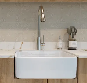 DAX Farmhouse Single Bowl Kitchen Sink, Fine Porcelain, White Finish, 33 x 20 x 8-5/8 Inches (DAX-C3320)