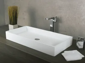 DAX Solid Surface Rectangle Single Bowl Bathroom Vessel Sink, White Matte Finish, 31-1/2 x 15-3/4 x 4-3/4 Inches (DAX-AB-1327)