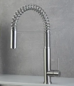 DAX Single Handle Pull Down Kitchen Faucet, Stainless Steel Shower Head and Body, Brushed Finish, Size 10-1/4 x 19-3/4 Inches (DAX-2141)