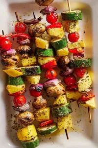 Brochetas de vegetales con ensalada verde