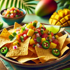 Chips con salsa tropical
