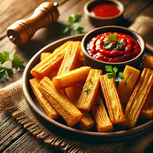 Yuca frita con mojo rojo