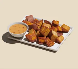 Roasted Sweet Potatoes + Hot Honey Mustard