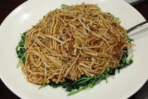 Watercress Sauteed with Enoki Mushrooms