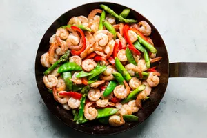 Sauteed Baby Shrimp With Rainbow Vegetables