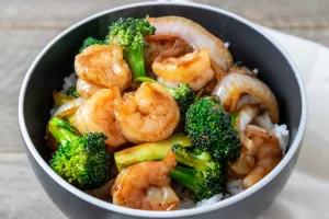 Baby Shrimp Broccoli over Rice