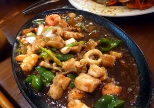 Assorted Seafood On Sizzling Hot Plate
