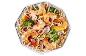 Prawns With Broccoli, Mushrooms In Moo Shu Seasoning