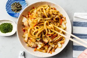 Spicy Stir Fried Squid and Pork Udon noodles