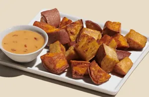 Roasted Sweet Potatoes + Hot Honey Mustard