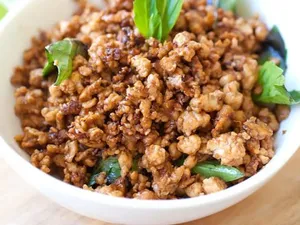 Ground Chicken with Chili and Basil