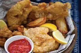 Cajun Style Fish, Chips & Biscuit