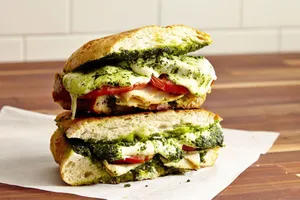 Turkey, Ham, & Fresh Mozzarella With Pesto Hot Sandwich