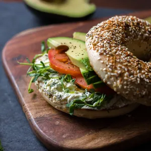 Vegetable Bagel Sandwich With Cream Cheese
