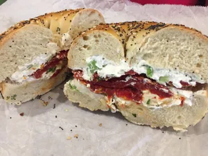 Scallion Bagel Sandwich With Cream Cheese