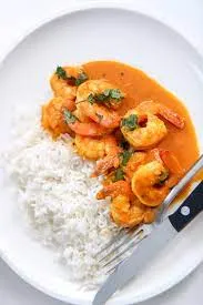 Curry Flavor Baby Shrimp Over Rice