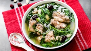 Watercress with Sliced Pork and Bean Curd Soup