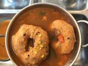 Medhu Vada in Sambar or Rasam Bowl