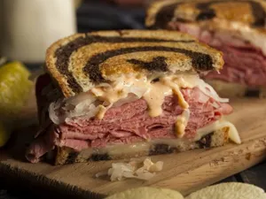 Corned Beef, Pastrami & Melted Swiss Cheese Hot Sandwich