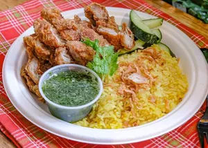 Crispy Chicken over Turmeric Rice