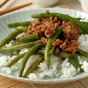 Sliced Pork with String Beans over Rice