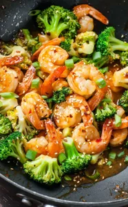 Prawns With Snow Peas, Broccoli & Bean Sprouts Spicy Szechuan Style