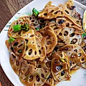 Sautéed Lotus Root w. Black Bean Chili