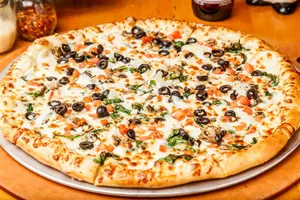 Black Olives, Mushrooms, Peppers, & Onions Pizza