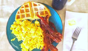 Waffles With Breakfast Meat And 2 Eggs, Any Style